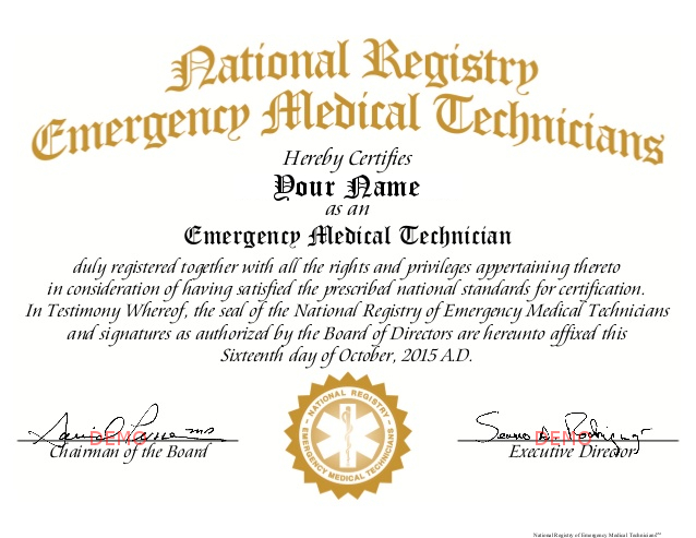 sample NREMT certificate